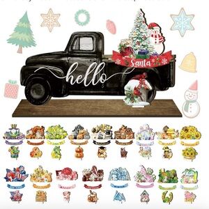 Seasonal Decor Black Holiday Truck with Interchangeable Seasonal Signs 56 pieces